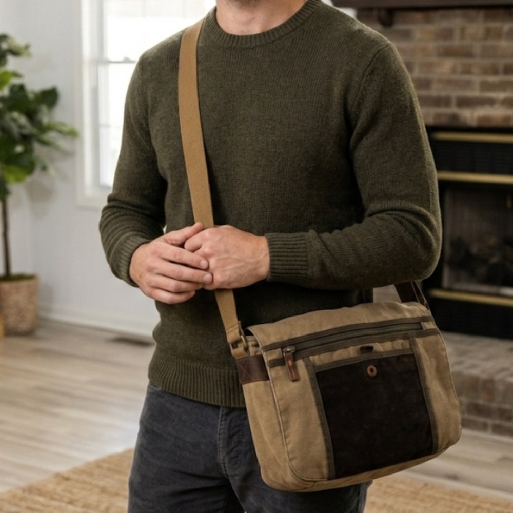 Fossil Original A-54 Messenger Commuter‎ Bag Brown Canvas Shoulder Crossbody